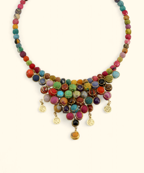 Handmade Multicolor Textile & Gemstone Choker Necklace