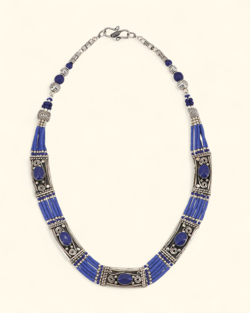 Tibetan Silver-Tone Blue Inlay Necklace
