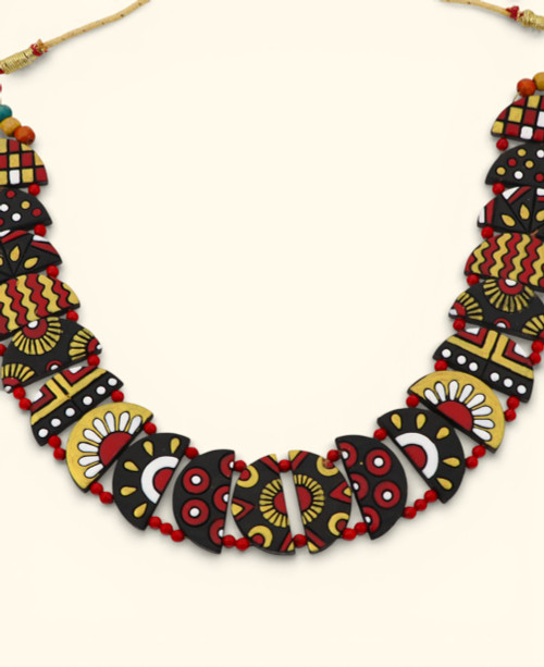 Half Moon Clay Hand Painted Necklace