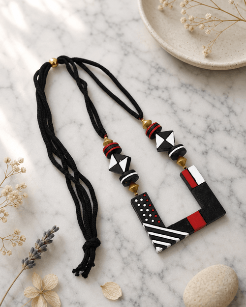 Modern Clay Statement Necklace — necklaces, editorial marble lifestyle photo
