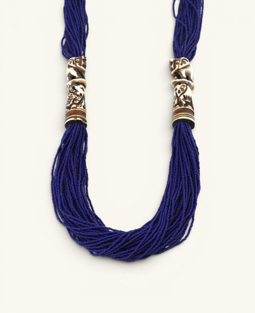 Elephant Carving Blue Beaded Statement Necklace