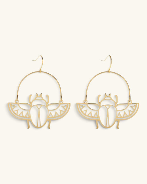 Gold-Plated Brass Scarab Hoop Earrings