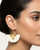 Kenyan bone and brass half-moon fan earring worn on model, side profile view showing drop length and brass wire fan design