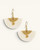 Kenyan hand-carved bone and brass half-moon fan earrings, pair shown flat on neutral background with brass spiral wire detail