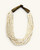 Indian bone bead 5-strand layered necklace with dark horn closure, flat lay front view on white background