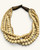 Angled close-up of five-strand bone bead necklace highlighting varied bead sizes and natural surface texture, horn closure visible
