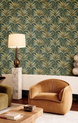 RW75815P Teal Palm Leaf Wallpaper