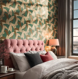 RW7790392A Teal Cream & Brown Large Leaf Wallpaper