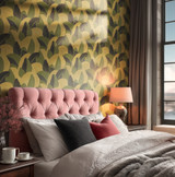 RW7790391A Green & Gold Large Leaf Wallpaper