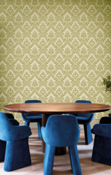 RW97745P Lime Green Damask Wallpaper