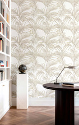 RW97730P Beige and Grey Palm Leaves Wallpaper