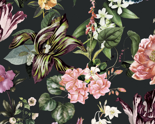 RW747460M Black Floral Wallpaper