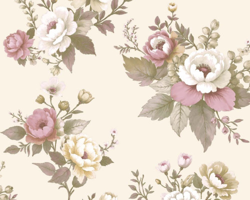 RW18330P Cream and Pink Floral Wallpaper 