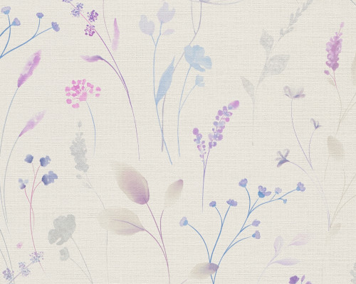 RW3791702A Blue & Lilac Leaf Wallpaper