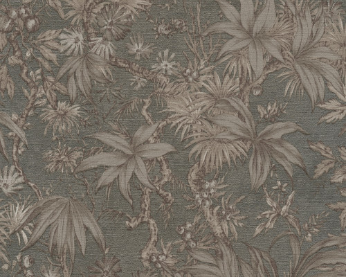 RW3790473A Grey Leaf Wallpaper
