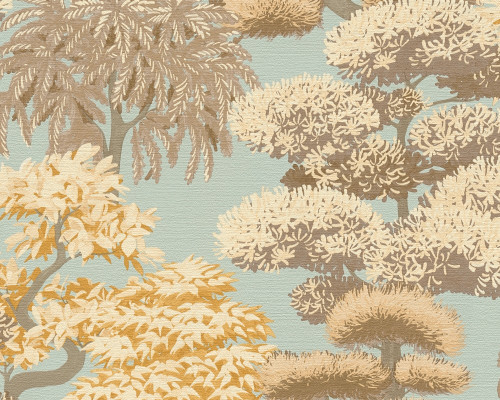 RW9791614A Duck Egg and Beige Oriental Tree Wallpaper