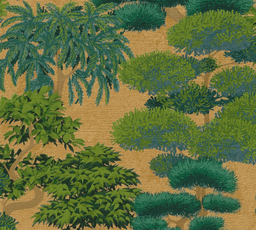 RW379161A Green & Gold Oriental Tree Wallpaper