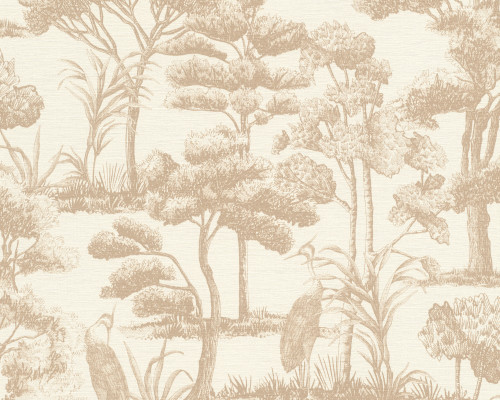 RY4335 Beige Tree with Heron Wallpaper