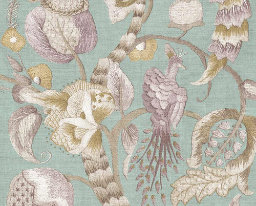 RW75800P Green and Pink Peacock Wallpaper