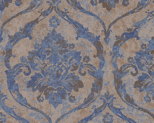 RW7790191A Blue and Gold  Damask Wallpaper
