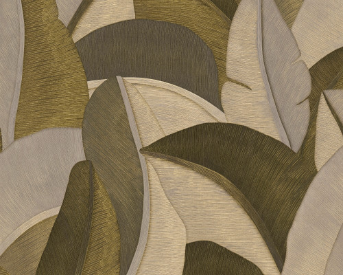 RW7790393A Green & Cream Large Leaf Wallpaper