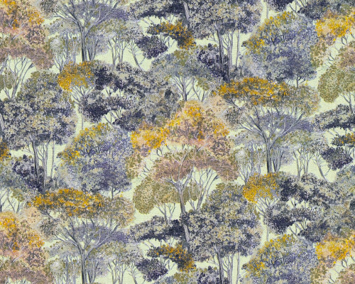 RW7792271A Navy and Gold Woodland Tree Wallpaper