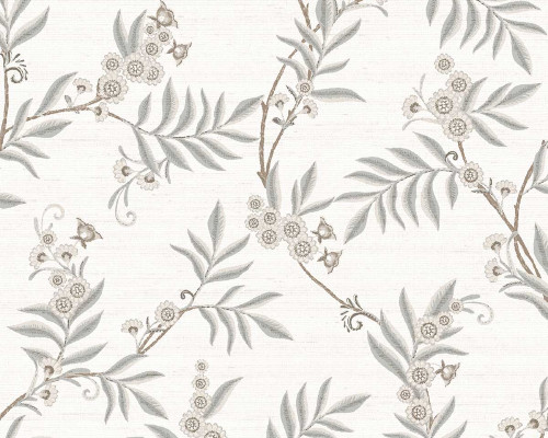 RW97701P White and Grey Botanical Motif Wallpaper