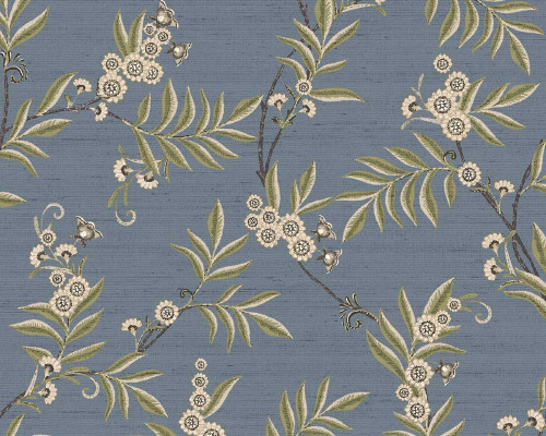 RW97707P Medium Blue Botanical Motif Wallpaper