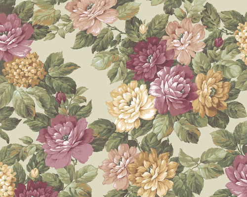 RW97718P Green and Pink Floral Wallpaper