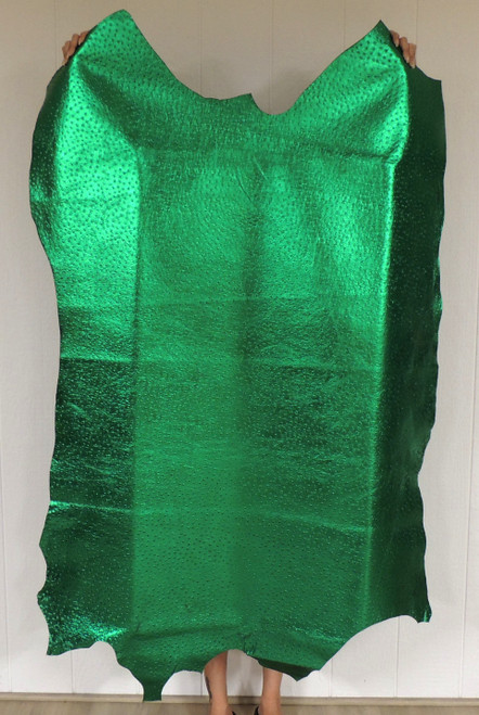 METALLIC GREEN OSTRICH Cowhide Leather for Purses Chaps Wallets Bracelets Earrings Journal Covers Crafts Upholstery 5-56