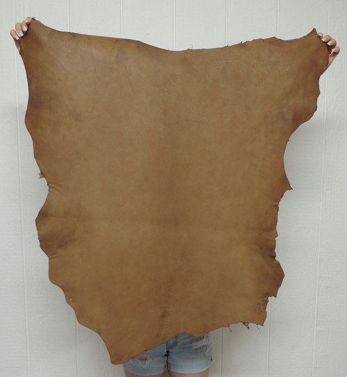 Bomber Brown full grain buckskin leather hide, soft tanned, available in 7-8 and 8-9 square foot sizes