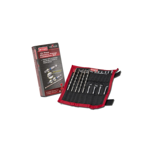 15 Piece Impact Screwdriver Bit Set with Masonary Bits & Case