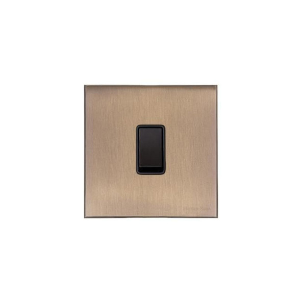 Windsor Range 1 Gang Intermediate Rocker Switch (10 Amp) in Matt Antique Brass  - Black Trim