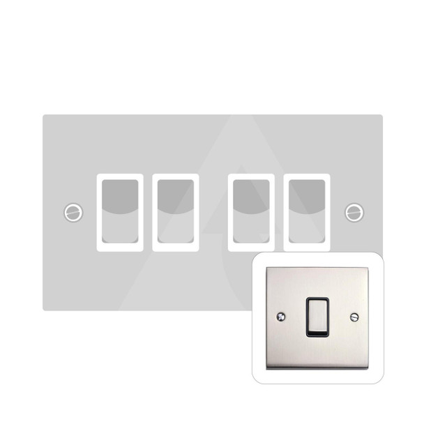 Victorian Elite Range 4 Gang Rocker Switch (10 Amp) in Satin Nickel  - White Trim