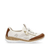 Rieker N42K6-60 Sliip on shoe with elastic lace white / tan