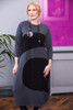 ORA Clothing ORW25171 Long sleeve dress with curved contrast panels and necklace Grey/Black  809