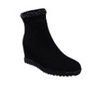 The Lorette Vital wedge boot (C3854) is crafted in black suede with a statement jewel-embellished collar.