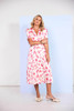 Kate Cooper KCS26168 Vee neck flower print dress with pleated sleeve Vanilla/Poppy (142)