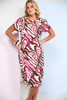 Kate Cooper KCS26158 Print dress with wrap over sleeve  Hot Pink (49)