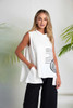 NAYA NAS26261 Placement print top with collar and cut out hem White/Black  109