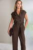 NAYA NAS26292 Double breasted wide leg jumpsuit with belt detail  Choc 73