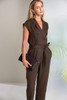 NAYA NAS26292 Double breasted wide leg jumpsuit with belt detail  Choc 73