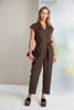 NAYA NAS26292 Double breasted wide leg jumpsuit with belt detail  Choc 73