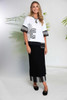 NAYA NAS26259 Placement print top with stripe hem panel and cuff White/Black  109