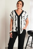 ORA Clothing ORS26109 Vee neck print top with contrast neck and front band Off White/Black