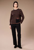 W26146 STRIPE POCKET FLEECE TOP BROWN/BLK