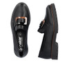 Rieker 45553-00 Black comfort shoe with adjustable strap, chunky sole and everyday walking design.