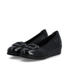 Rieker L5362-00 Black leather comfort slip-on shoe with cushioned footbed and low wedge sole.