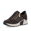 Rieker N6314-25 Nougat comfort trainer with metallic accents, chunky white sole and zip/lace combination.