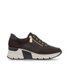 Rieker N6314-25 Nougat comfort trainer with metallic accents, chunky white sole and zip/lace combination.